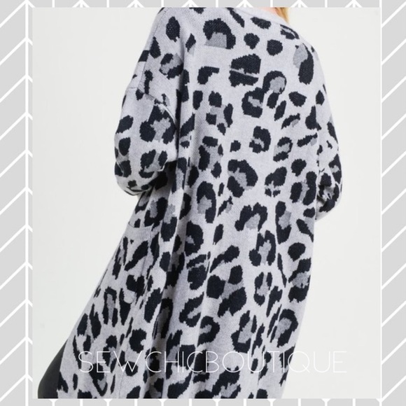 Gray Leopard Print Soft Knit Long Cardigan - Picture 3 of 7
